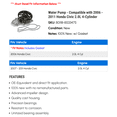 thumbnail image 2 of Water Pump - Compatible with 2006 - 2011 Honda Civic 2.0L 4-Cylinder 2007 2008 2009 2010, 2 of 2