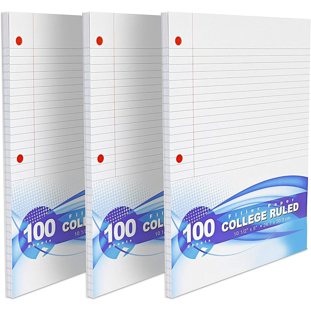 College Ruled 3 Hole Punched Filler Paper 100 Sheets Per Pack Lined college-ruled-3-hole-punched-filler-paper-100-sheets-per-pack-lined