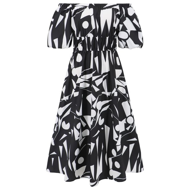 asddcavvf Robes pour Femmes Robe une Ligne à Manches Bouffantes Imprimée Mode Décontractée Swing Tempera