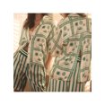 thumbnail image 3 of Yunliwuli Women's Summer Loungewear Set Sun Print Short Sleeve Lapel Button T-Shirt with Elastic Waist Stripe Shorts Sleepwear, 3 of 10
