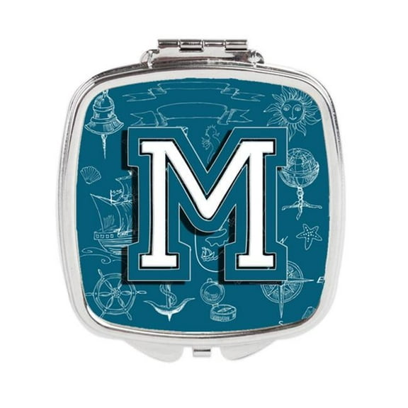 Carolines Treasures  Letter M Sea Doodles Initial Alphabet Compact Mirror