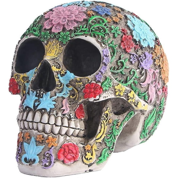 SZTXJ Life Size Colorful Floral Human Skull Model Adult Head Bone Model Day of the Dead Decor (13.5*15*19.5cm)