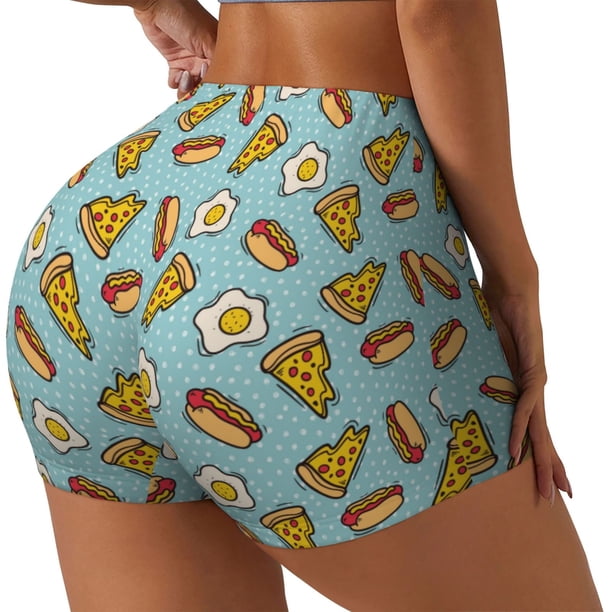 Balery Hot Dog Pizza Pantalones cortos de entrenamiento estampados para mujer, sin costuras, ajustados, para gimnasio, yoga, correr, deportes, ejercicio activo, fitness.-Medium