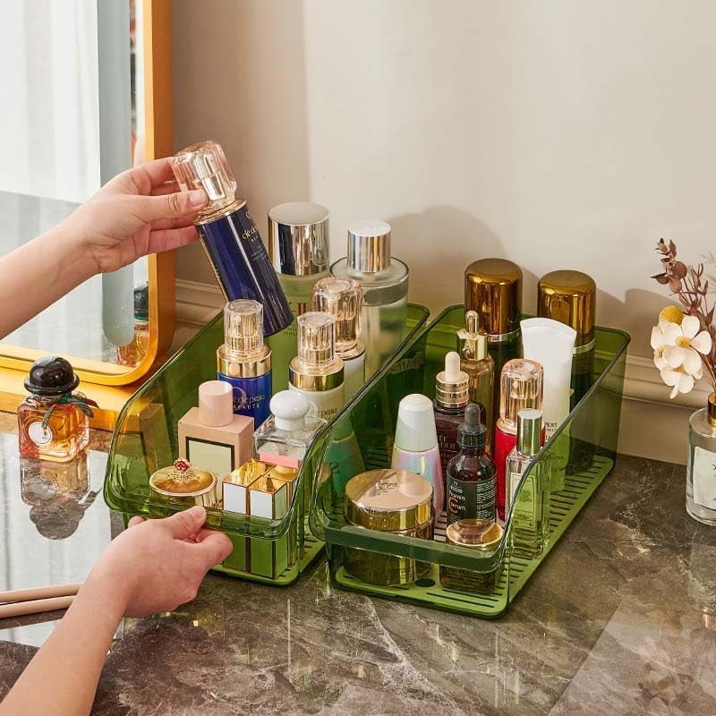 Modern Plastic Open Front Dip Storage Organizer Bin Basket with Built-In Handles for Kitchen Organizing, Fridge Shelf, Cubby, Cabinet, or Pantry Organization (2 PCS transparent)