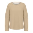 thumbnail image 4 of Holzkary Long Sleeve Tops for Women Fall Fashion Outfits 2025 Crewneck Knit Basic Tee Shirts Business Casual Tops New Round Neck Loose T Shirts Comfortable Commute Fashion Lady T Shirt Beige L, 4 of 5