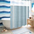 thumbnail image 6 of No Hook Shower Curtain, Simple Blue Shower Curtains for Bathroom with See Through Top Window, Vintage Country Vertical Striped Linen Texture Waterproof & Washable Bath Curtain 60"x72", 6 of 9