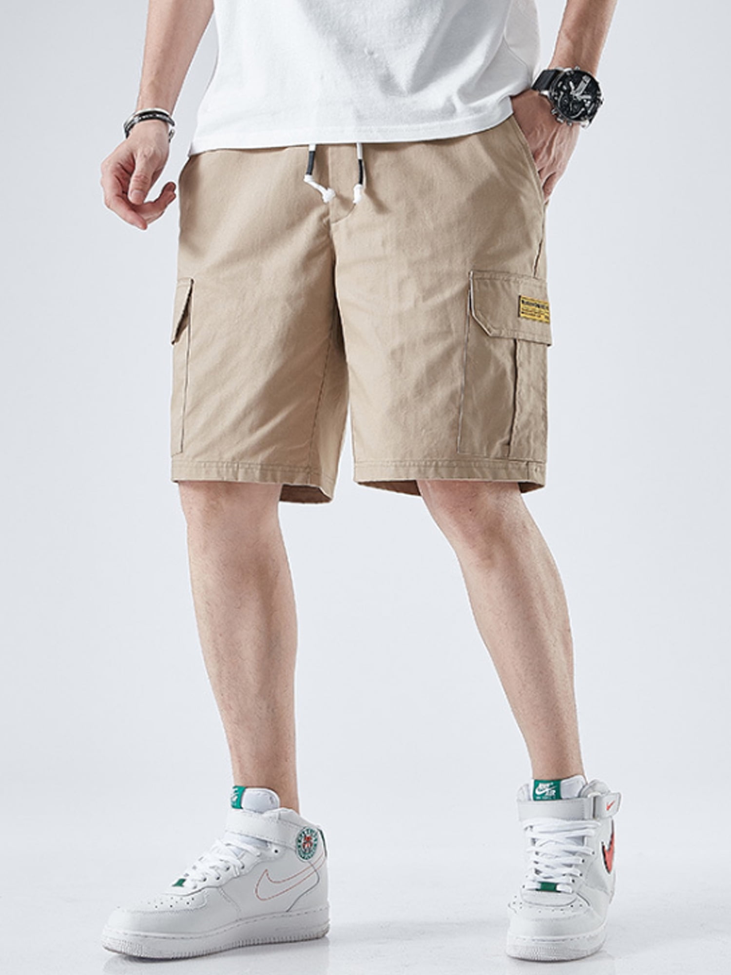 Lightweight Knee Length Men's Cargo Shorts Combat Pockets Workwear for Summer 
