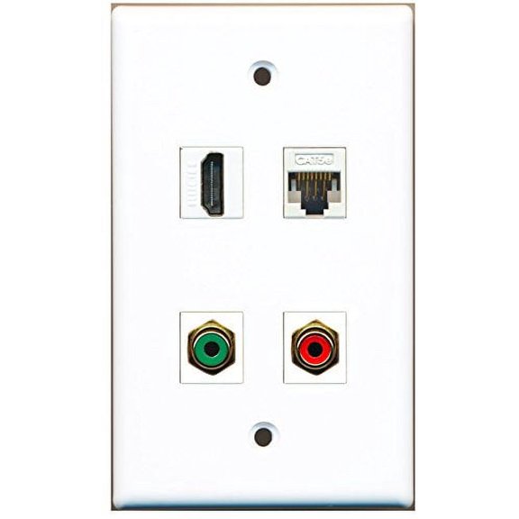 RiteAV - 1 Port HDMI 1 Port RCA Red 1 Port RCA Green 1 Port Cat5e Ethernet White Wall Plate
