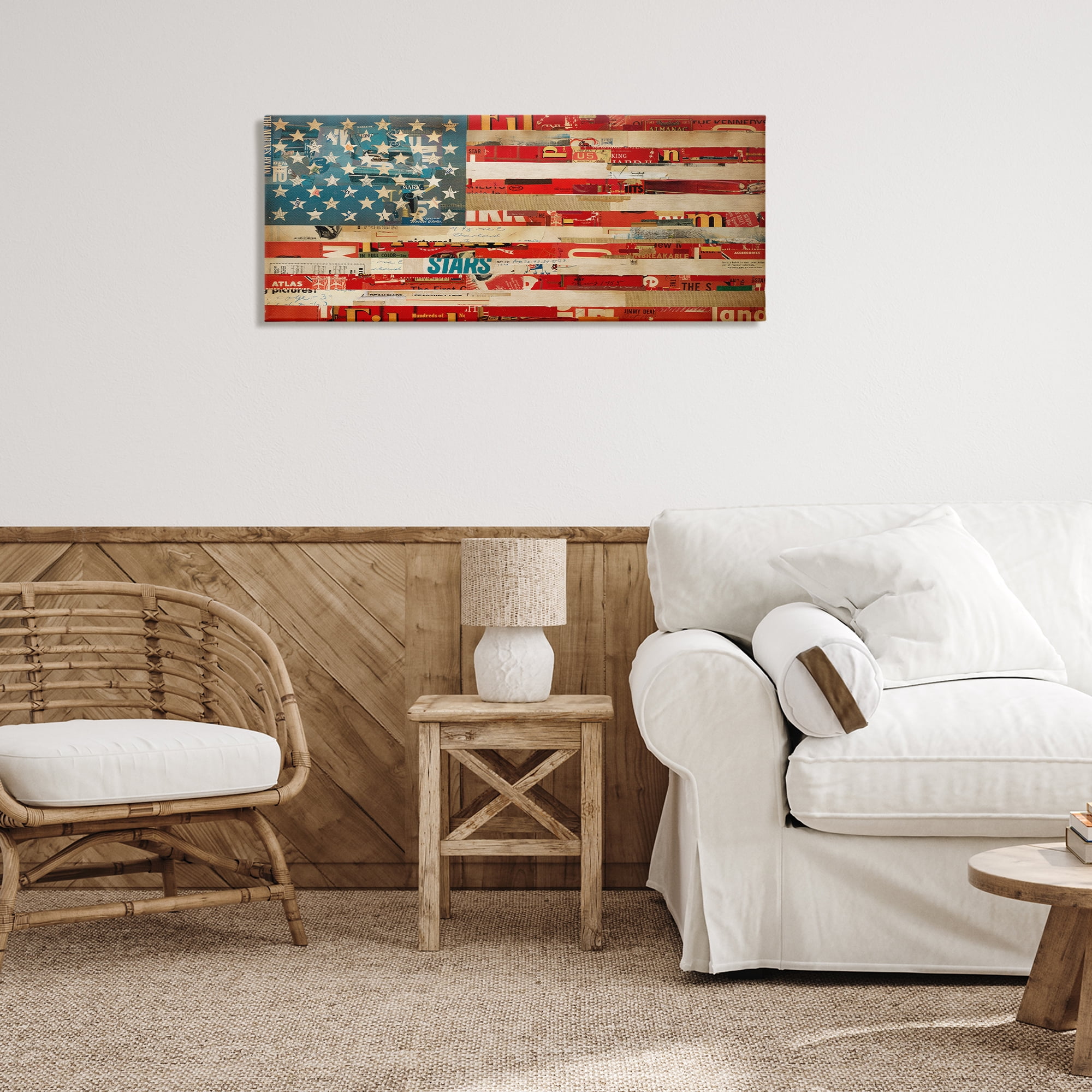 Stupell Industries Patriotic Collaged Flag Patriotic Painting Wrapped Canvas Art Print Wall Art, 40 x 17