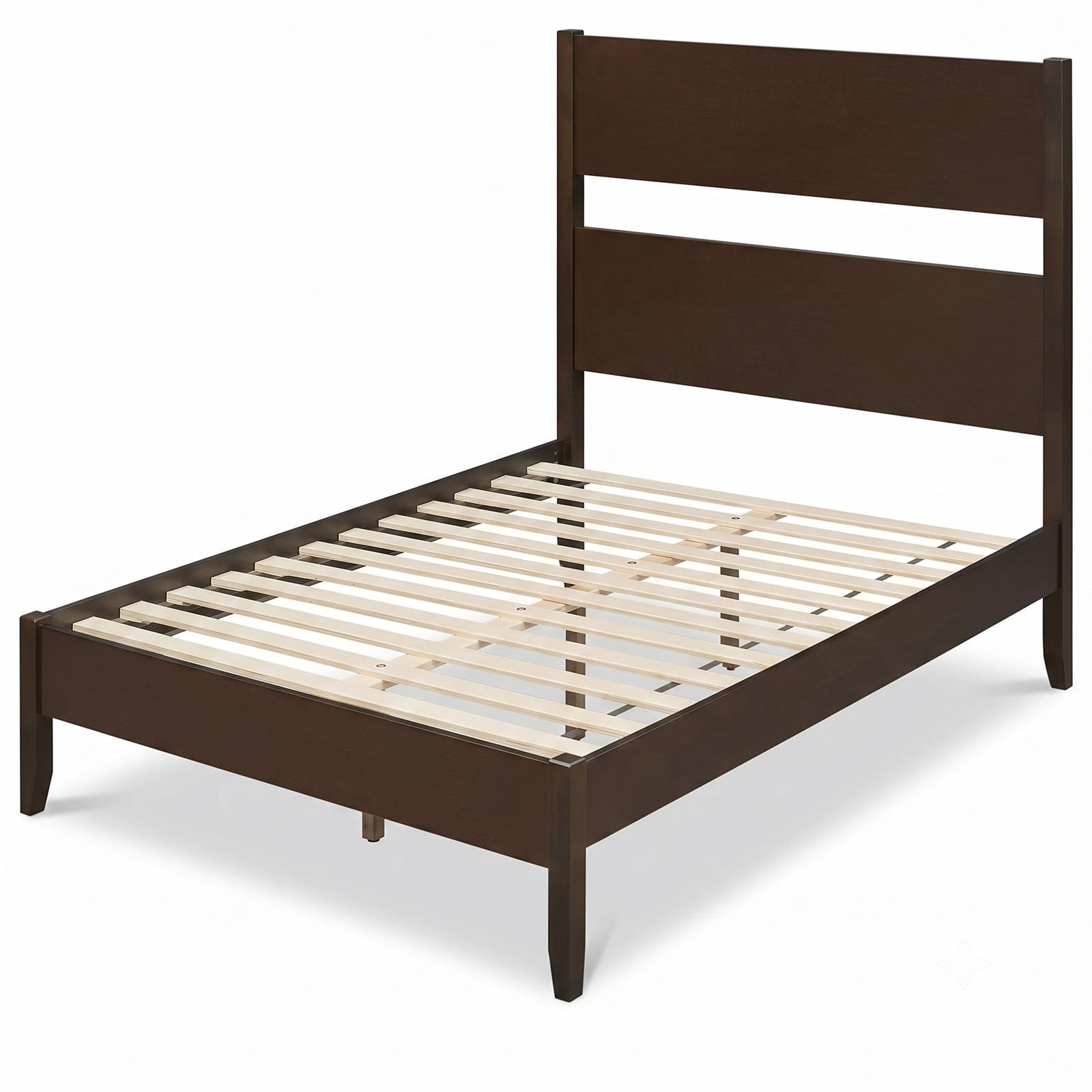 Furnibear Full Size Bed Frame with Panel Headboard, Wood Platform Bed Frame with 12 Slats and Solid Wood Legs for Bedroom, Dark Walnut