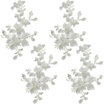 4Pcs Embroidery Sequin Lace Appliques Silver Leaf Flowers Patches Polyester Decorative Floral Appliques Dress Gown Sewing Decorations for Fabric DIY Crafting 29.5x16x0.1cm