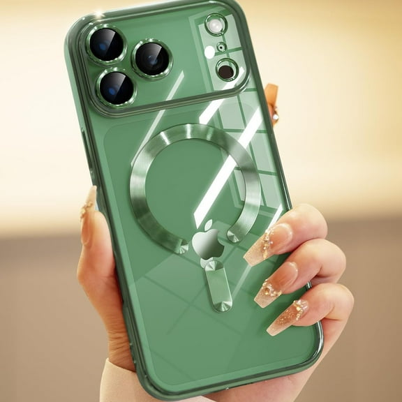 TECH CIRCLE for iPhone 17 Pro Magnetic Case Compatible with MagSafe [Never Yellowing] [Military Grade Drop Protection] Full Camera Lens Protector Plating Soft Clear Cover for Women,Green