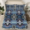 thumbnail image 2 of Homewish Bohemian Aztec Twin Sheet Sets for Teen, Blue Square Triangle Twin Fitted Sheet, Vintage Mandala Western Flat Sheet, Lightweight Room Decor, 3-Piece, 2 of 7