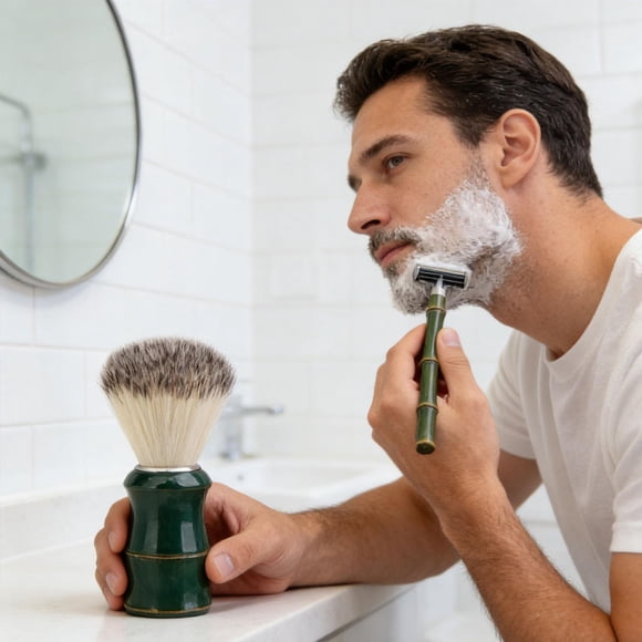 Brocha de afeitar para hombre, portátil, ligera, de nailon, para crema de pelo y jabón, con cerdas suaves, ideal para salón de belleza, para padres,