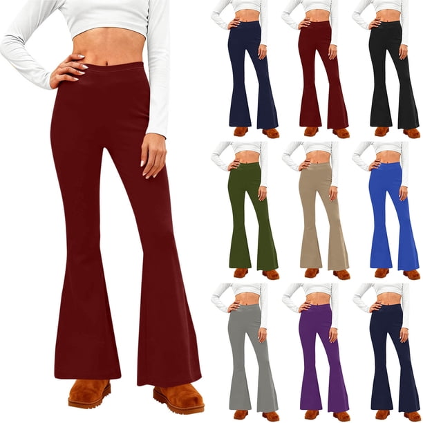 Pincandy Women's Solid Color Elastic Waist Yoga Flared Pants, Comfortable, Casual & Fitness Activities
