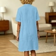 thumbnail image 5 of Guieoi Summer Dresses for Women V-Neck Short-Sleeve Cotton-Linen Casual Straight-Cut Solid-Color Dress with Pockets Blue S, 5 of 7