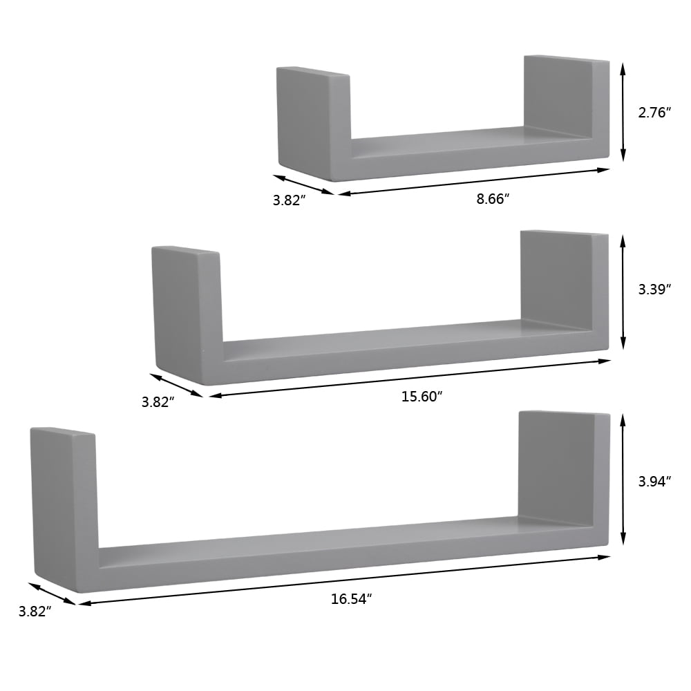 Private Jungle Wall Shelves Set of 3 Floating Display Shelves Ledge Bookshelf Wall Mount Storage Home Decors，Gray
