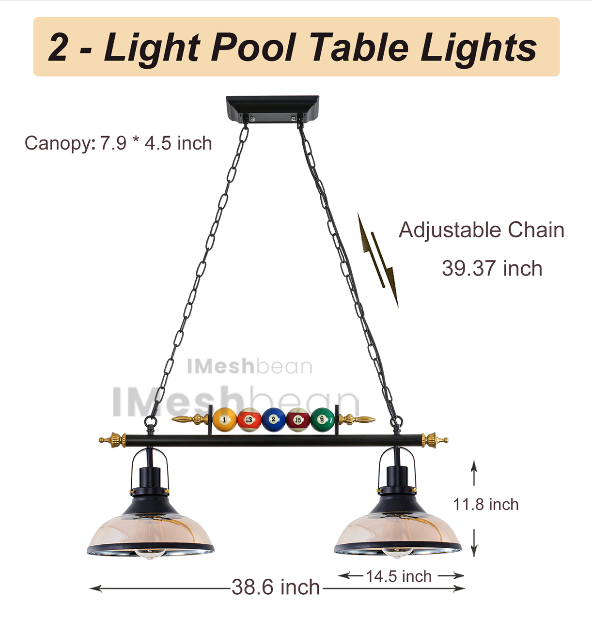 iMeshbean Pool Table Lighting Fixtures Ceiling Lamp for Game Room Beer Party , Real Billiard Ball Design Billiard Pendant Lamp with 2 Glass Shades - image 2 of 10