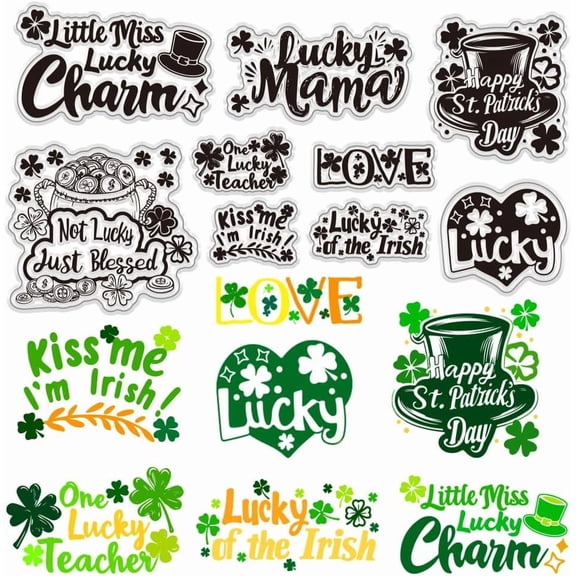 St. Patrick's Day Clear Stamps Clover Transparent Stamp Decorative Clear Stamps Blessing Word Craft Stamp Rubber Stamp for DIY Making
