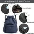 thumbnail image 3 of Mochila con cordón, bolsa deportiva para gimnasio, bolsa de viaje para yoga, para mujeres y hombres, bolsa de gimnasio impermeable, mochila de día, azul oscuro, 3 of 6