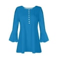 thumbnail image 3 of AherBiu Womens Tunic Tops to Wear with Leggings Half Button Notch V Neck 3/4 Flare Sleeve Shirts Blouse, 3 of 4