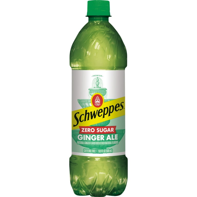 Schweppes Caffeine Free Zero Sugar Ginger Ale Soda Pop, 16.9 fl oz