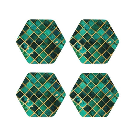 

Fuzoiu Green Mosaic Glass Print Leather Coasters Set Drink Coasters Set of 4 for Tabletop Protection Durable PVC Coasters Home Décor and Housewarming Gift-Hexagon