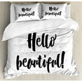 thumbnail image 1 of Hello Queen Size Duvet Cover Set, Hand Drawn Lettering Design Romantic Inspirational Quote Print in Black on Tiny Dots, Decorative 3 Piece Bedding Set with 2 Pillow Shams, Black White, by Ambesonne, 1 of 3
