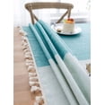 thumbnail image 3 of Cotton Linen Solid Color Tablecloth Stitching Tassel Heavy Weight Table Cover for Kitchen Dining Home Tabletop Decorations, Rectangle 55 x 118 Inch, Teal, 3 of 6