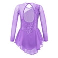 thumbnail image 2 of TSSOE Girls Long Sleeve Ballet Ice Skating Dress Costume Sequins Ballroom Competition Dancewear Light Purple 10, 2 of 5