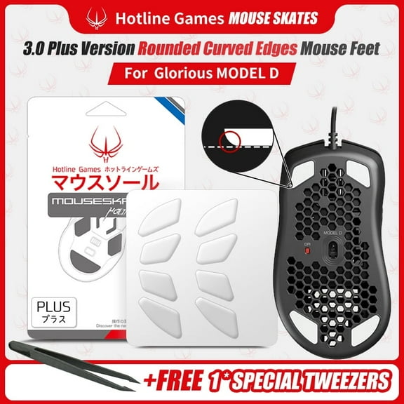 HOTLINE GAMES 3.0 PLUS Mouse Feet Skates For Glorious Model D Wireless Gaming Mouse, 2Sets