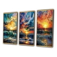 thumbnail image 3 of Designart "Majestic Sunset Waves Breaking at Shore II" Coastal Waves Framed Wall Art Set Of 3 - Yellow Coastal Frame Gallery Wall Set For Home Decor, 3 of 6