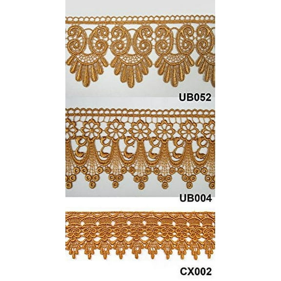 Altotux 3" Gold Embroidered Floral Scalloped Venice Lace Trim Victorian Guipure Sewing Supplies By Yard