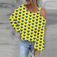 thumbnail image 2 of Penkiiy Womens Valentine Day Sweatshirt Off-shoulder Shirt Graphic Long Sleeve Pullover Tops S Yellow, 2 of 5