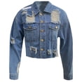 thumbnail image 5 of Women's Fashion Washed Distressed Cropped Denim Jacket Long Sleeve Ripped Hole Short Jean Coat Fall 2025, 5 of 5