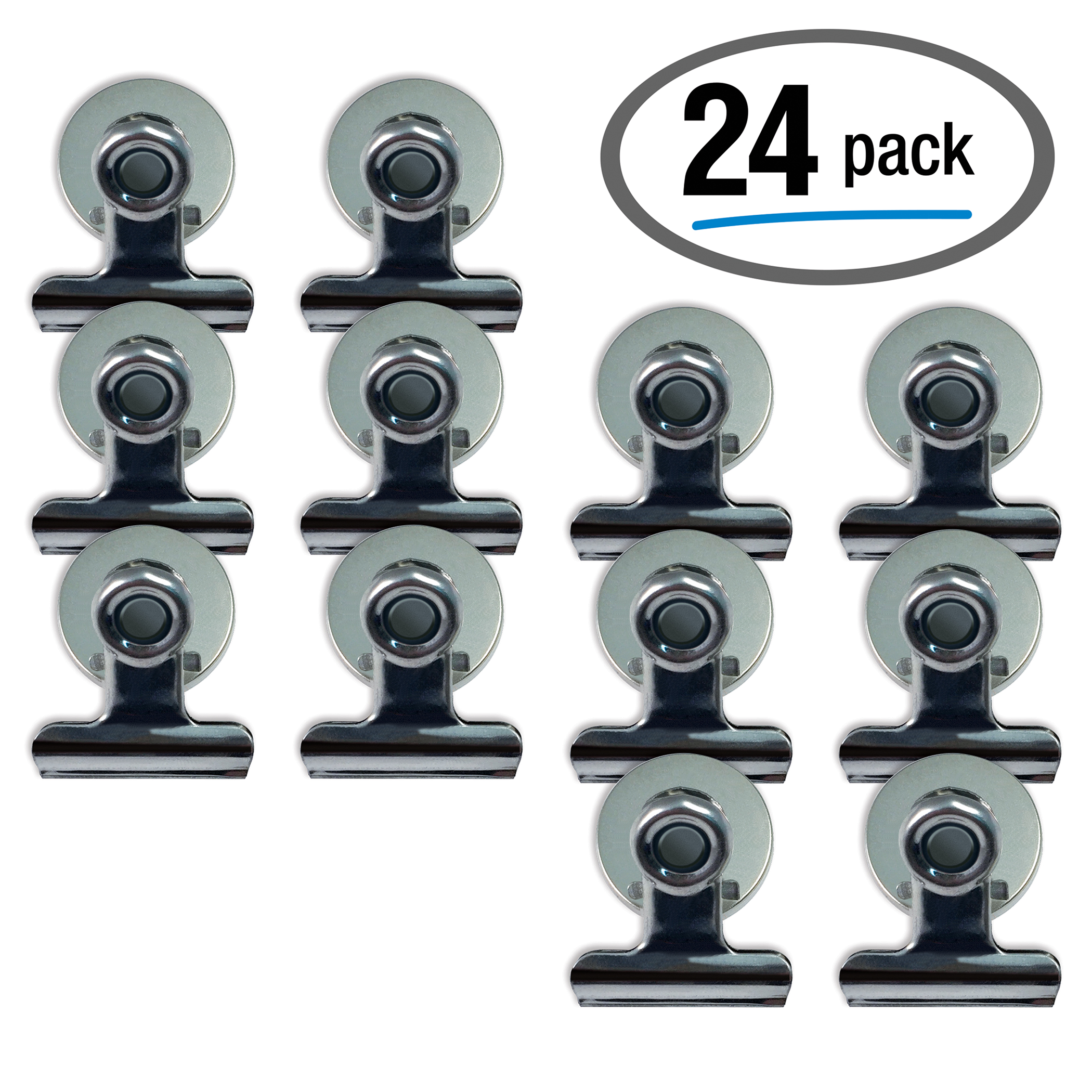 Magnetic Bulldog Clips, 24 Pack, by Better Office Products, Stainless Steel, 1.2 Inch, Bulldog