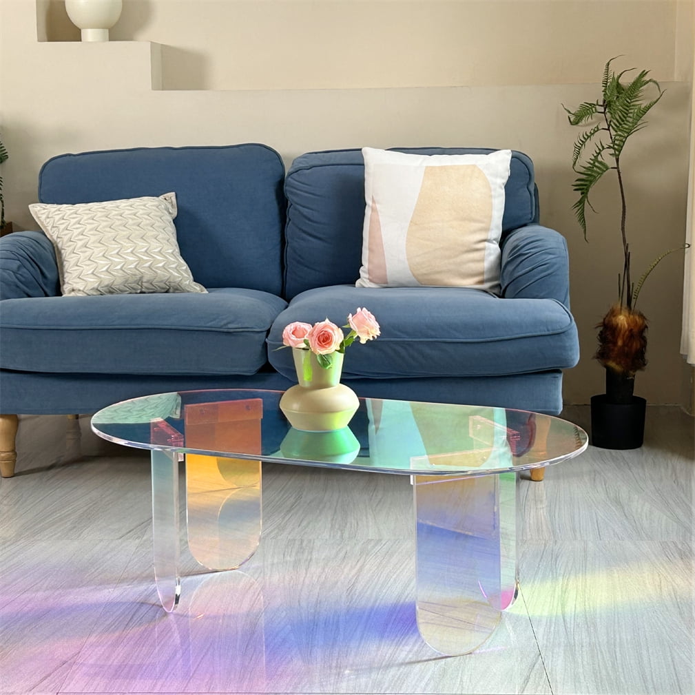 Iridescent Acrylic Coffee Table Sofa Side Table for Living Room Storage Display, 37.4x19.7x14.2 inch