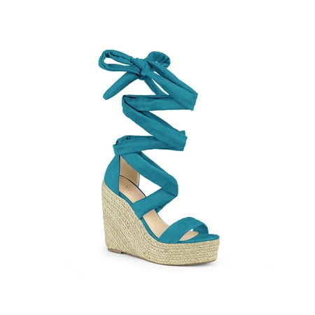 

Unique Bargains Women s Open Toe Espadrille Platform Wedges Heel Lace Up Sandals