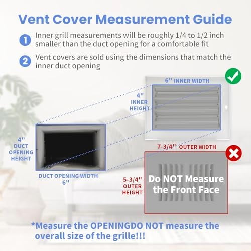 6 x 4 Inch [Duct Opening] Air Vent Covers for Wall or Ceiling - High Airflow 2 Way Steel Ventilation - Adjustable Wall/Ceiling Register, 7-3/4 Inch x 5-3/4 Inch [Overall Dimensions]