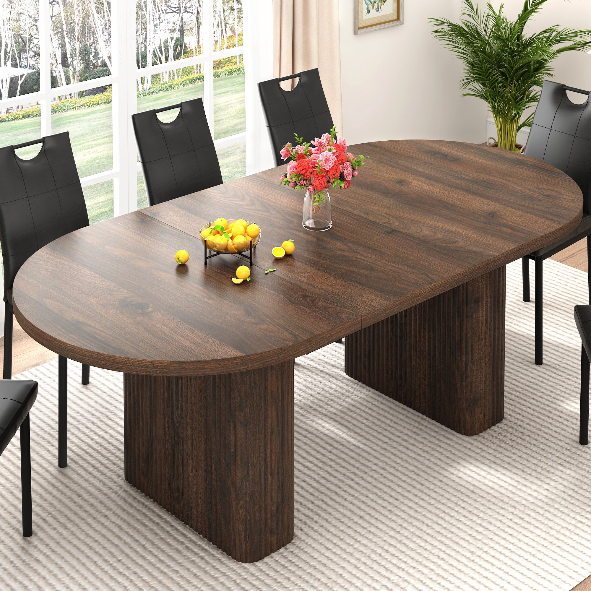 Blotout 70.9 Inch Oval Wood Strip Base Dining Table for 6-8 People,Modern Farmhouse Table for Kitchen & Dinner & Reception Room