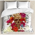thumbnail image 3 of Day Of The Dead Duvet Cover Set Twin Size, Skull Dead Head with Flowers Daisies Spanish Festive Tradition Celebration, Decorative 2 Piece Bedding Set with 1 Pillow Sham, Multicolor, by Ambesonne, 3 of 3