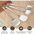 thumbnail image 3 of 4 Pcs Cooking Utensils Set, Stainless Steel Kitchen Utensils, Heat Resistant Metal Kitchen Tools Include Solid & Slotted Turner Wok Spatula, Serving Spoon, Ergonomic Handle, Easy to Clean, Silver, 3 of 4