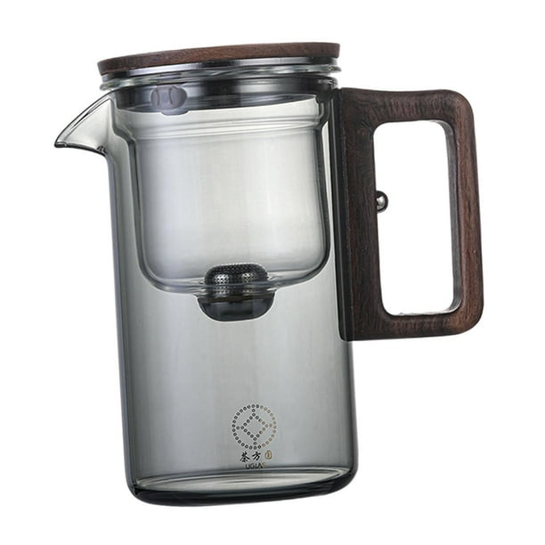 Tetera de vidrio, tetera, infusor extraíble, taza de separación de té y agua, té de Camping, regalos para hombres y mujeres, tetera floreciente 530ml Gris