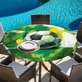 thumbnail image 6 of Green Yellow Soccer Round Tablecloth 55-60 Inch Round Fitted Table Cloth with Elastic Edge, Watercolor Football Sports Waterproof Table Cover Protector for Outdoor Picnic Party Dining, 6 of 9