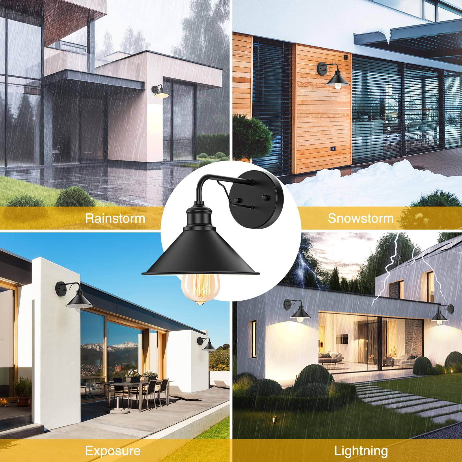 Outdoor Wall Lights - 2 Pack Matte Black Modern Farmhouse Wall Sconces for House & Porch, Classic Barn Light Fixtures, Indoor & Outdoor E26 Socket