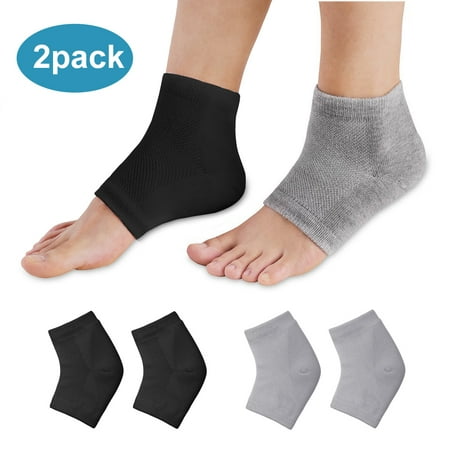 PRETTY SEE Moisture Socks Day Night Open-Toed Breathable Socks Silicone Gel Heel Sleeves for Moisturize Dry Hard Cracked Skin and Soften Repair Feet, 2 Pack (Black+