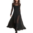 thumbnail image 2 of Women's Black Tulle Maxi Dress, Retro Round Neck Bohemian Evening Dress, Sheer Patchwork Western Style Dress for Formal Events and Boho Chic Outfits Black L, 2 of 8