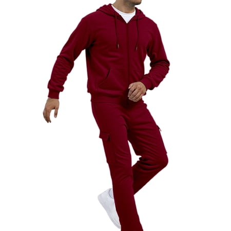 PMVFHDE Men s Casual Solid Color Suit Set Comfortable Relaxed Fit for Daily Wear and Outdoor Activities in Spring Autumn Winter Seasons Red,XXL