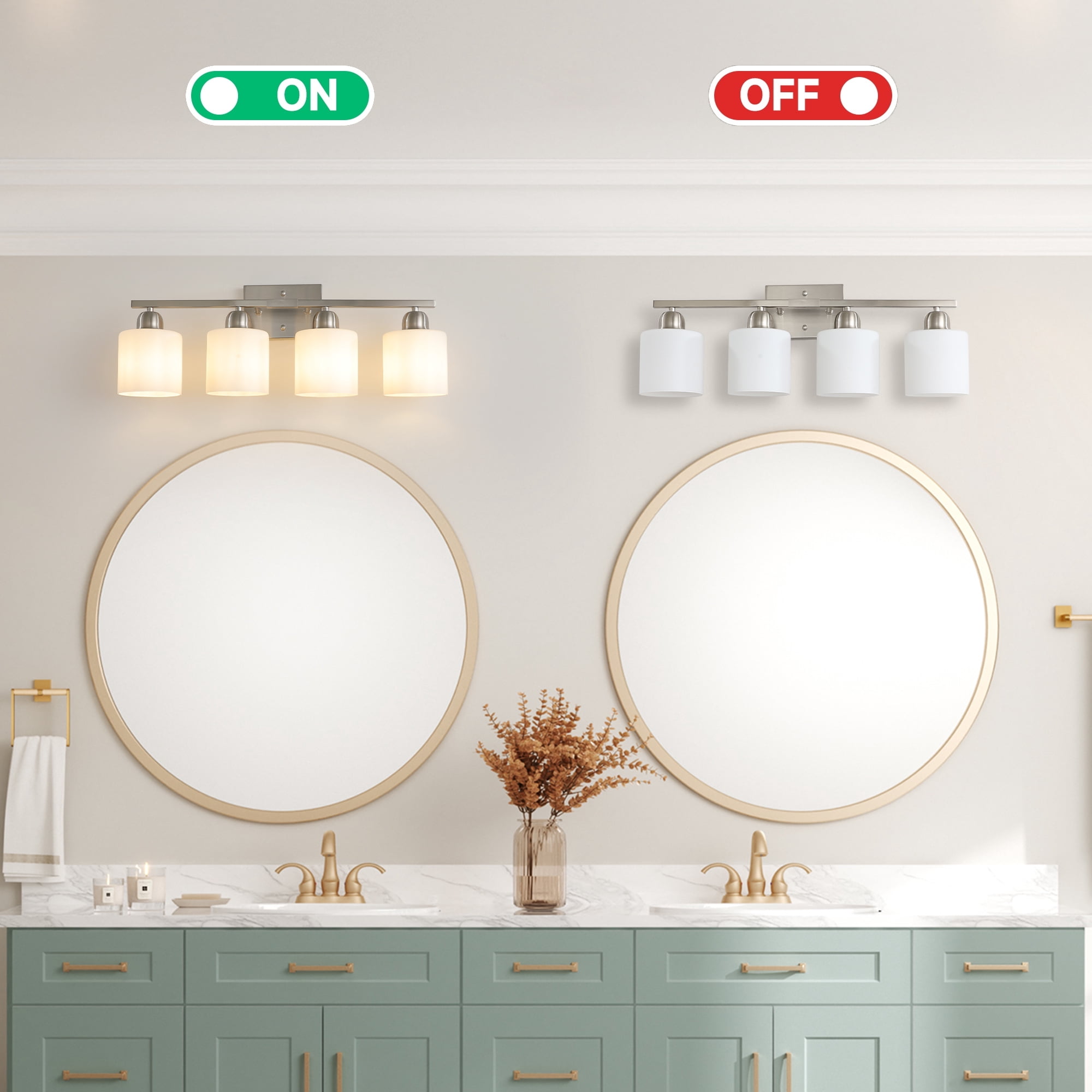 4 Light bathroom lighting fixtures 24.8 inch over mirror&nbsp;Nickel Vanity Lights &nbsp;for Mirror Bedroom/BathroomLiving Room 4* E26 Base Up and Down Reversible Mounting