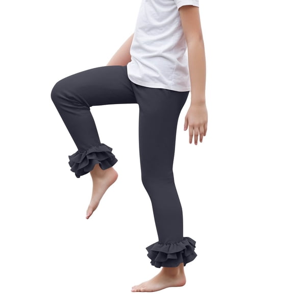 Sentuca Girls Leggings Size 11 Years, School Uniform Dance Pants Slim Fit Ruffle Yoga Pants for Kids Clothes
